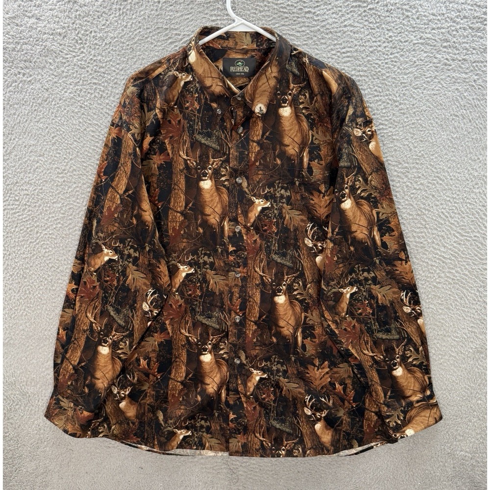 Red Head Shirt Adult XL Multicolor Camo Whitetail Buck Deer Hunting Nature Mens